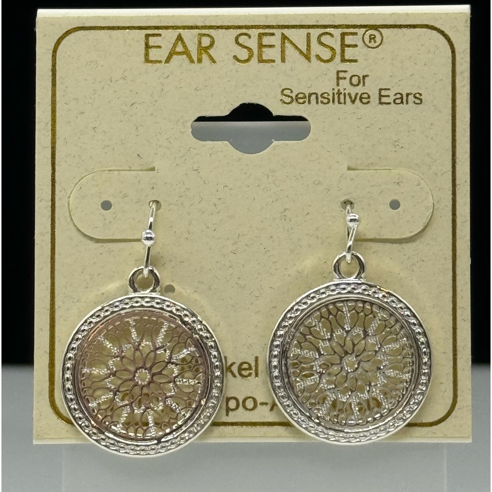 Ear Sense Silver Tone Beautiful Filigree Circle dangle 1.25 Inch